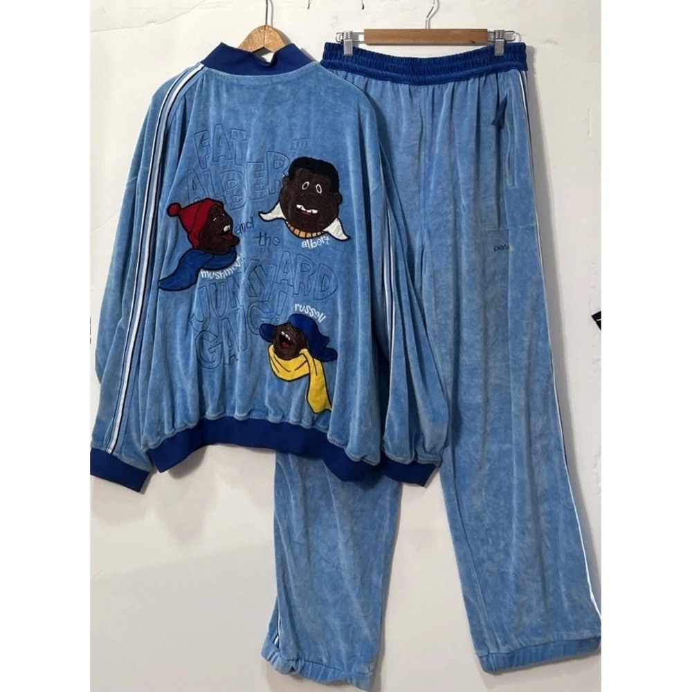 RARE Vintage Platinum Fubu Fat Albert Velour TrackSuit Pants & Jacket Y2K Large